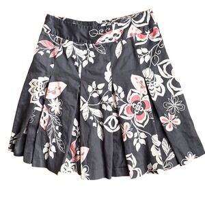 LoFt 100% Cotton Pleated Floral Mini Skirt Sz 12 Navy/White‎